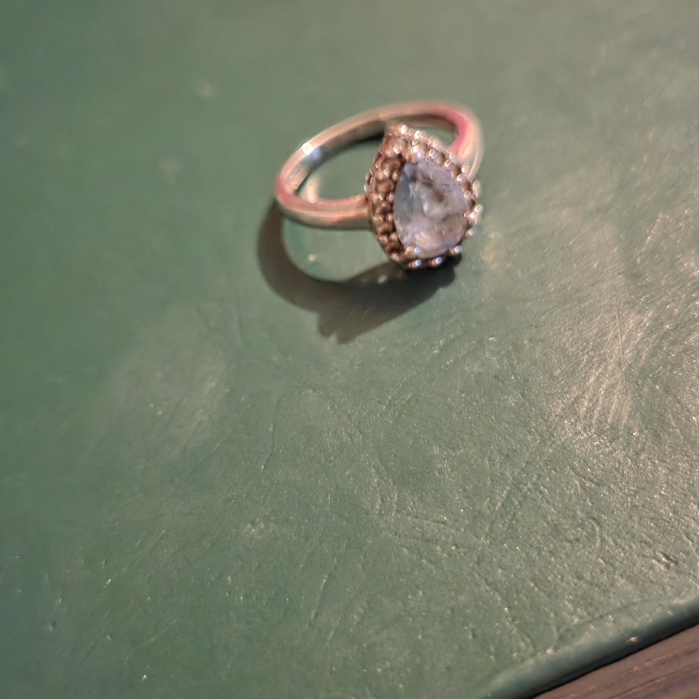 Silver Ring with Blue Teardrop Gemstone
